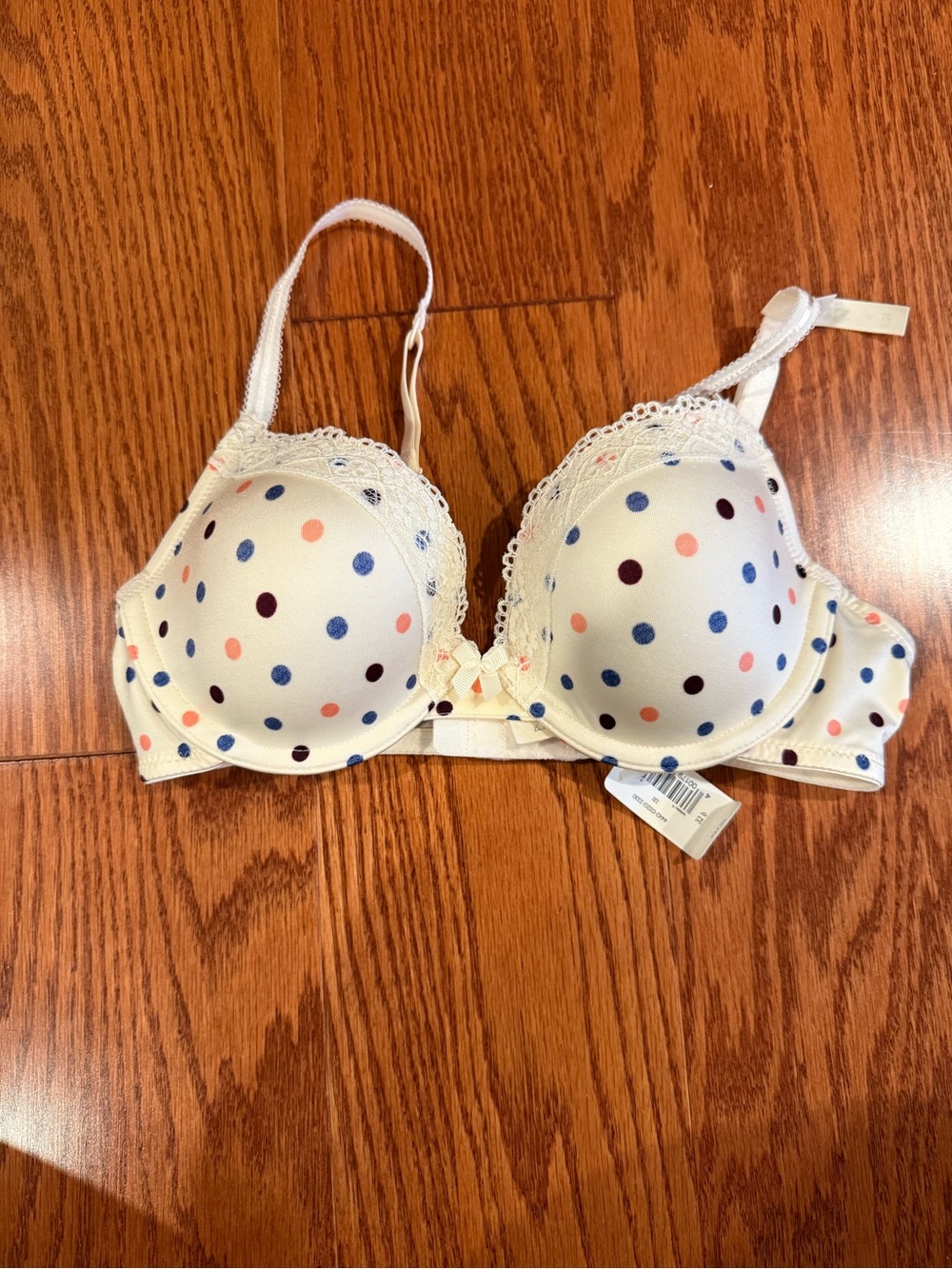 aerie Ivory Polka Dot Lace-Trim Push-Up Bra
